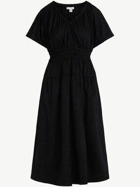 NWT, SZ M, 100 % Cotton, Smoked Tiered Midi Dress, Black